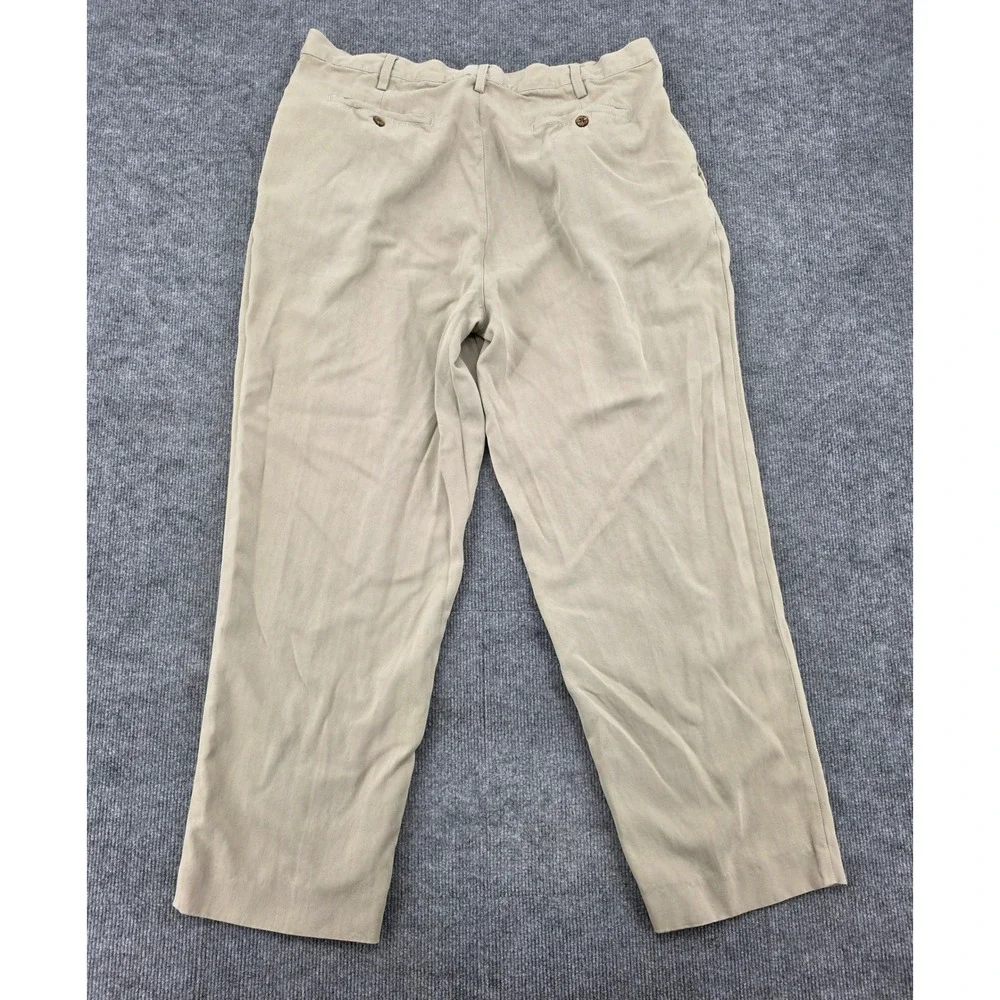Tommy Bahama Relax Mens 40 100% Silk Herringbone Pleated Trousers Khaki Tan